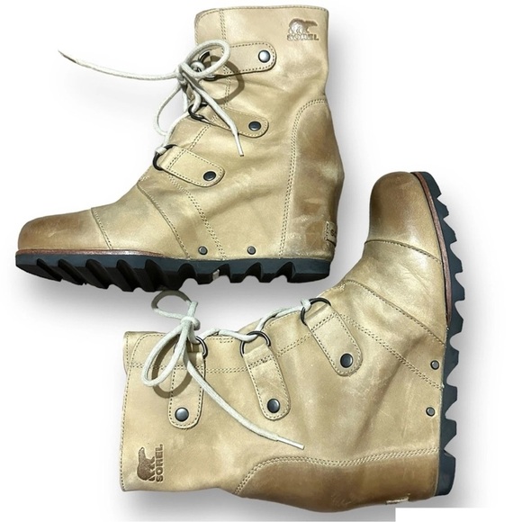 SOREL Joan of Arctic Wedge II Ankle Boots in Ash Brown Leather Sz. 8 - Picture 12 of 12